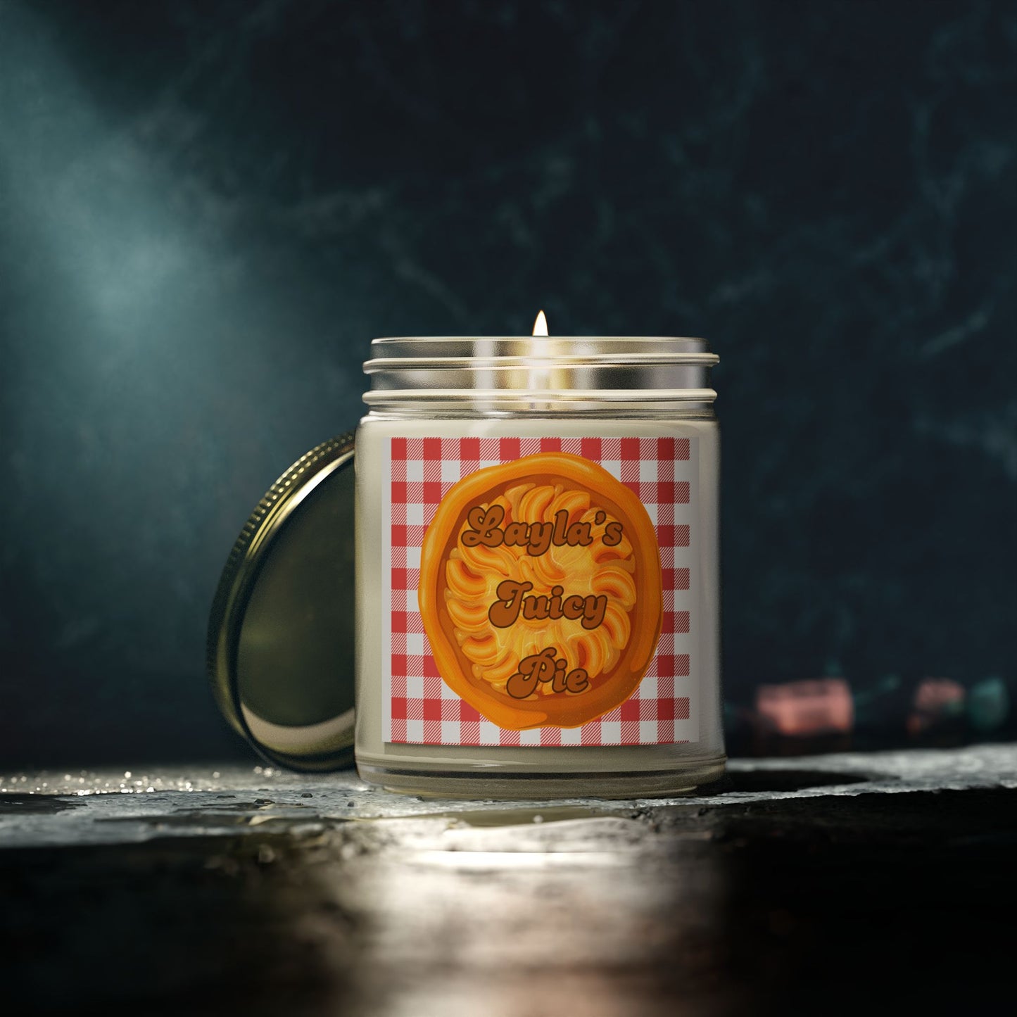 Layla's Juicy Pie Scented Candle - Coconut Apricot Wax (4oz & 9oz) Light it up and be dominated by the scent of Layla's Juicy Pie brought to you by Monica Lynne Chase #candle #soywa #apricotwax