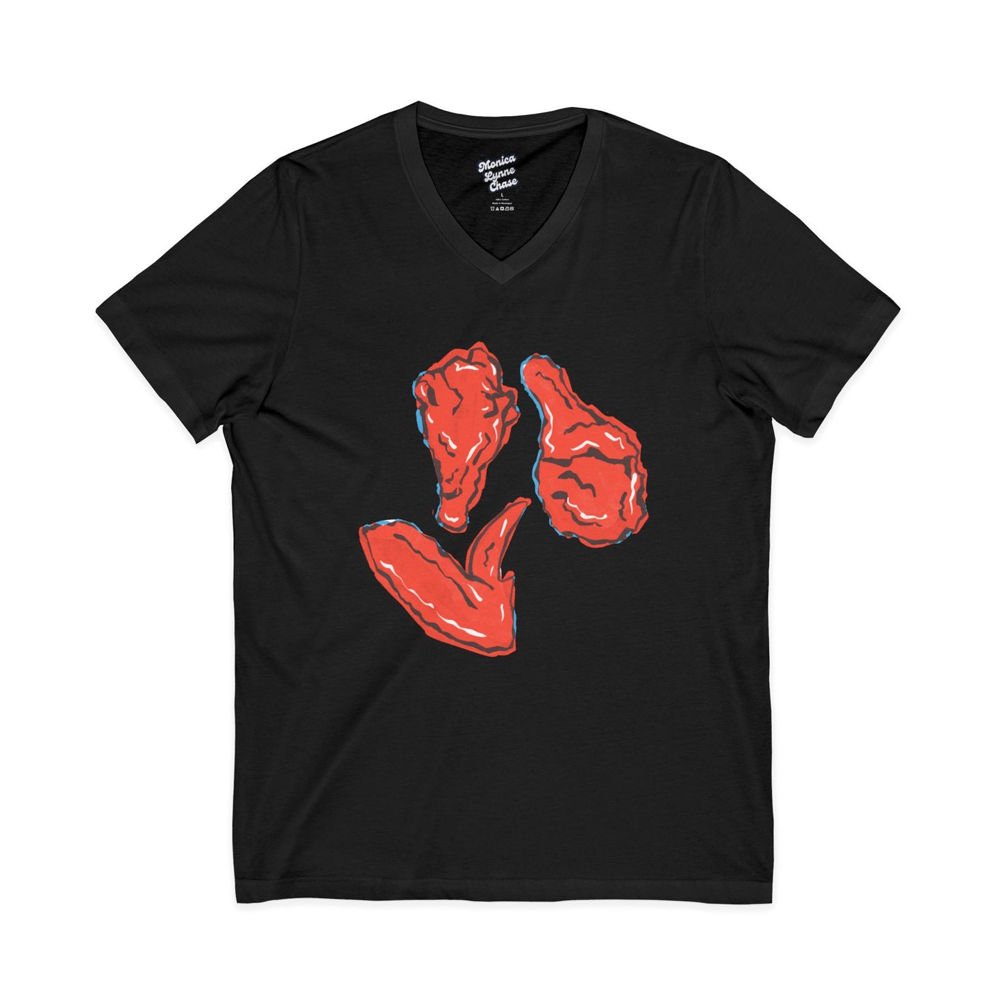 Mike's V Tees by Monica Lynne ChaseGraphic V-Neck Tee - Hot Wings Design, Trendy Summer Top & Gift for Food Lovers