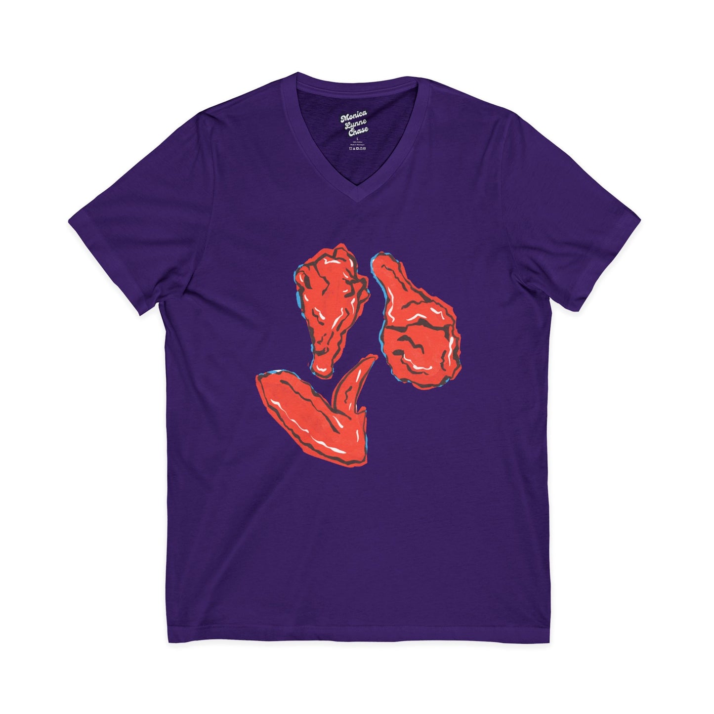 Mike's V Tees by Monica Lynne ChaseGraphic V-Neck Tee - Hot Wings Design, Trendy Summer Top & Gift for Food Lovers