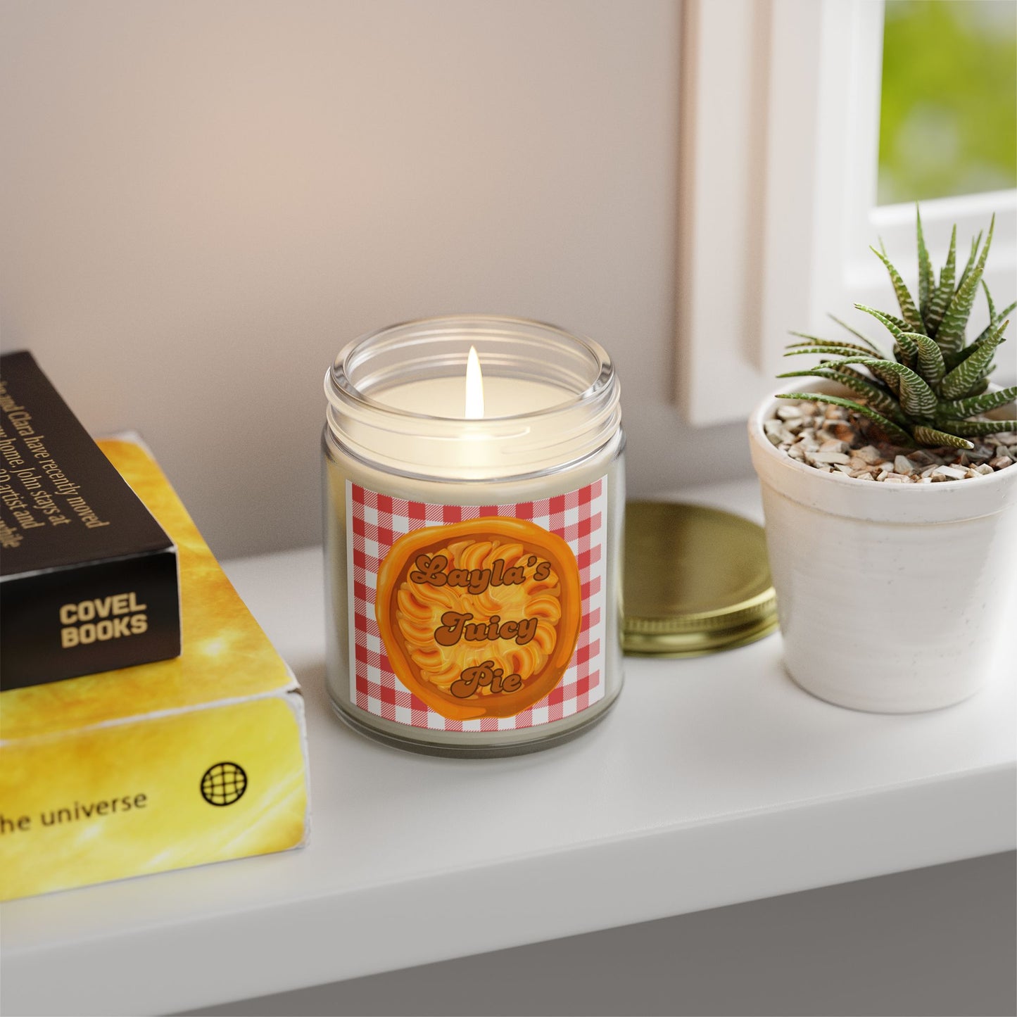 Layla's Juicy Pie Scented Candle - Coconut Apricot Wax (4oz & 9oz) Light it up and be dominated by the scent of Layla's Juicy Pie brought to you by Monica Lynne Chase #candle #soywa #apricotwax