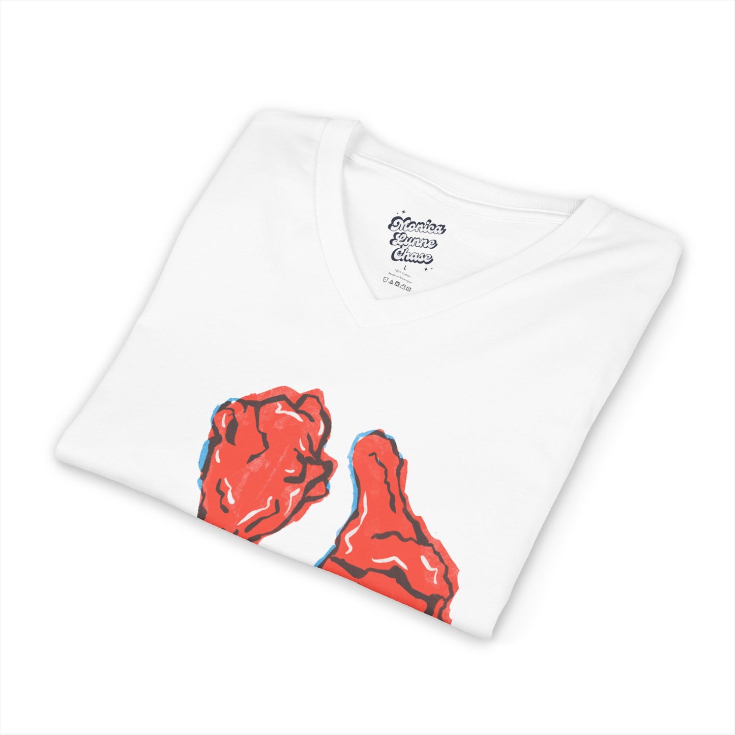 Mike's V Tees by Monica Lynne ChaseGraphic V-Neck Tee - Hot Wings Design, Trendy Summer Top & Gift for Food Lovers