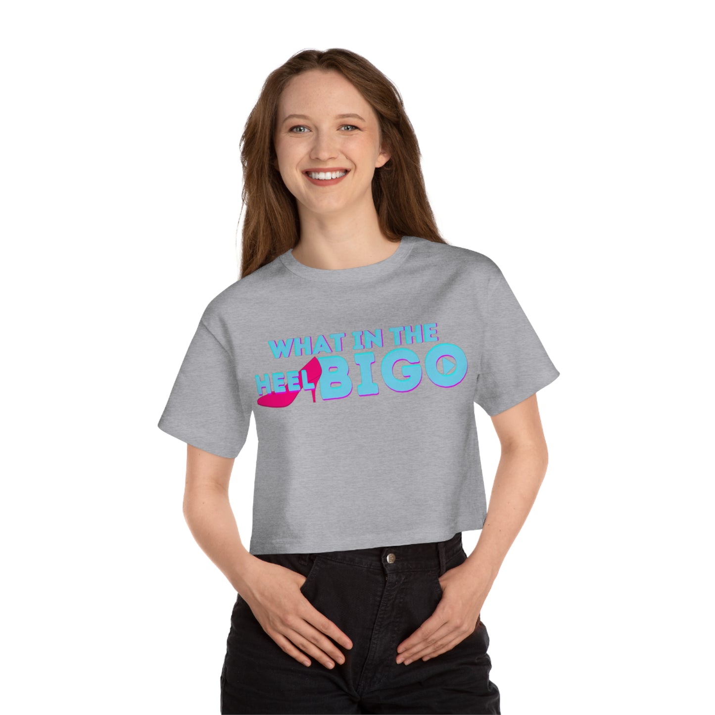 'What in the Heel Bigo' Official OG Bigo Live-Streamer Premium Crop Top-limited edition-by Monica Lynne Chase-Champion-Summer Fun Apparel