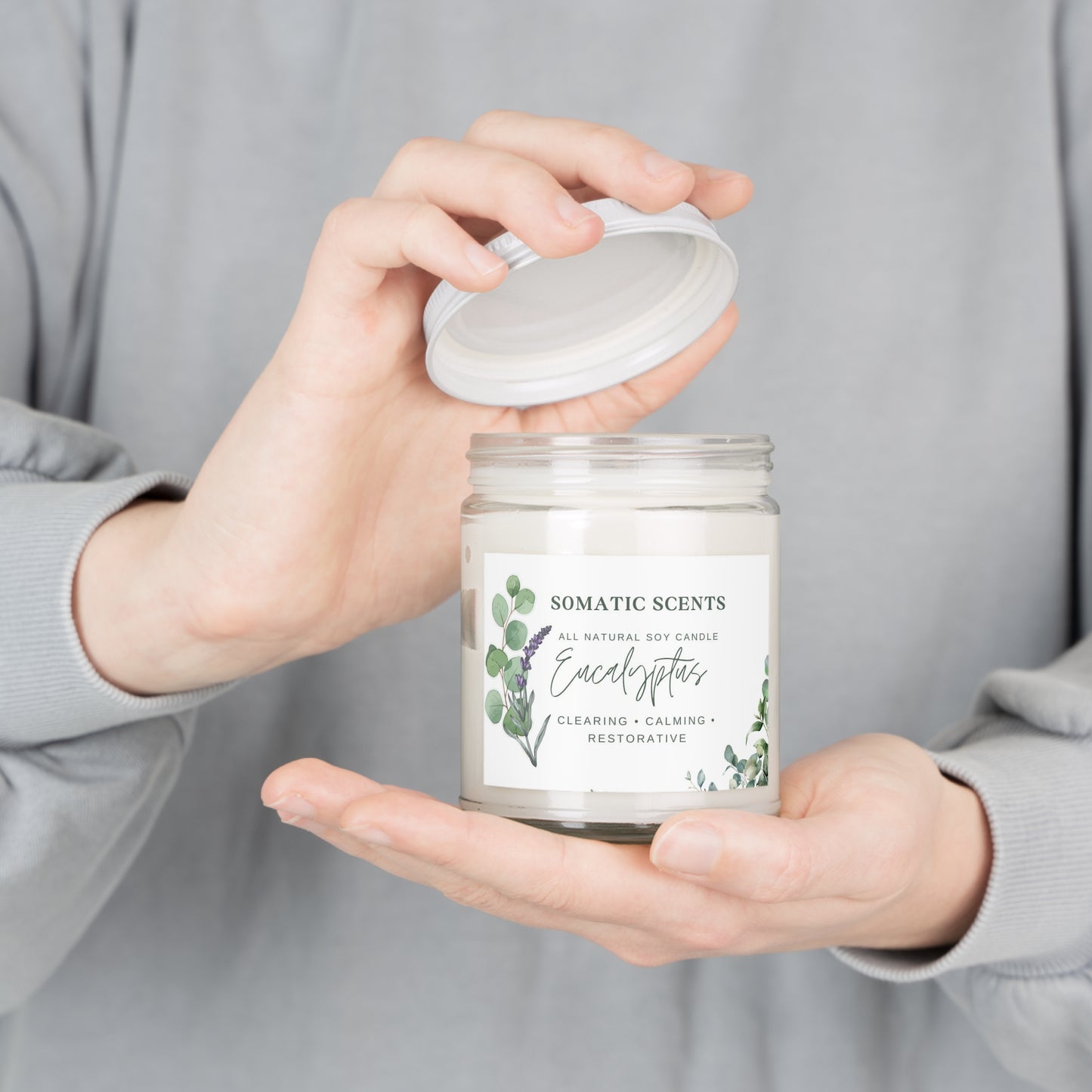 Eucalyptus Lavender Scented Soy Candle — Clearing, Calming, Restorative (9 oz)