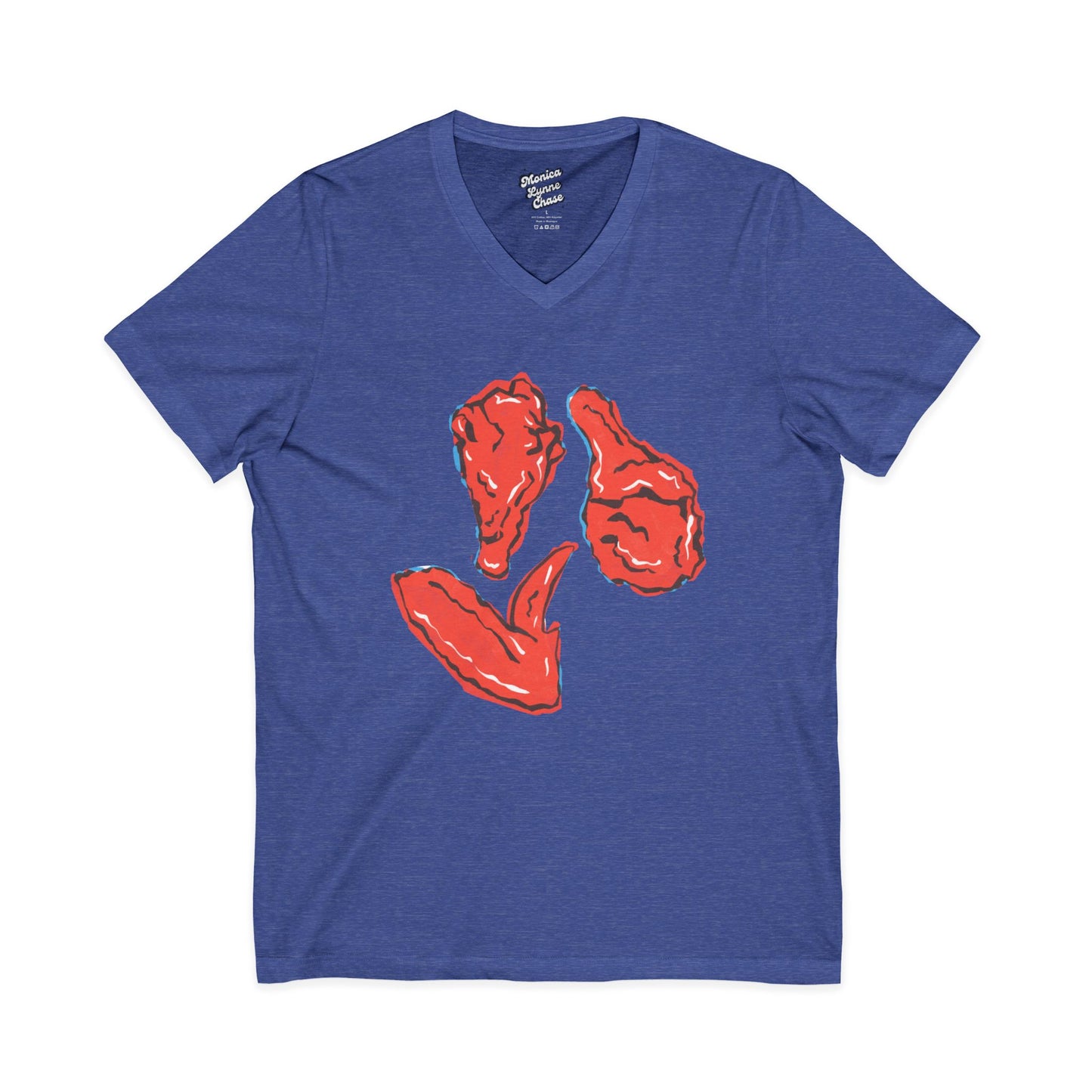 Mike's V Tees by Monica Lynne ChaseGraphic V-Neck Tee - Hot Wings Design, Trendy Summer Top & Gift for Food Lovers