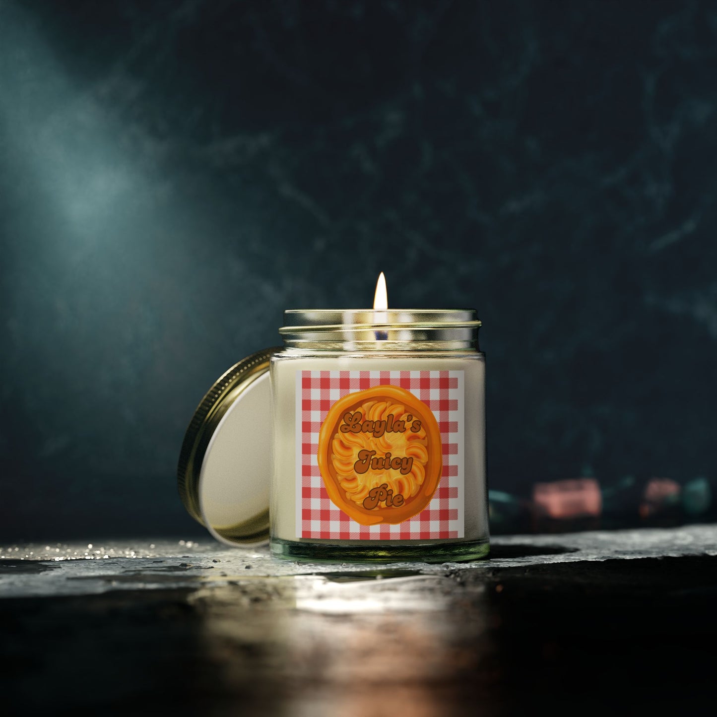 Layla's Juicy Pie Scented Candle - Coconut Apricot Wax (4oz & 9oz) Light it up and be dominated by the scent of Layla's Juicy Pie brought to you by Monica Lynne Chase #candle #soywa #apricotwax
