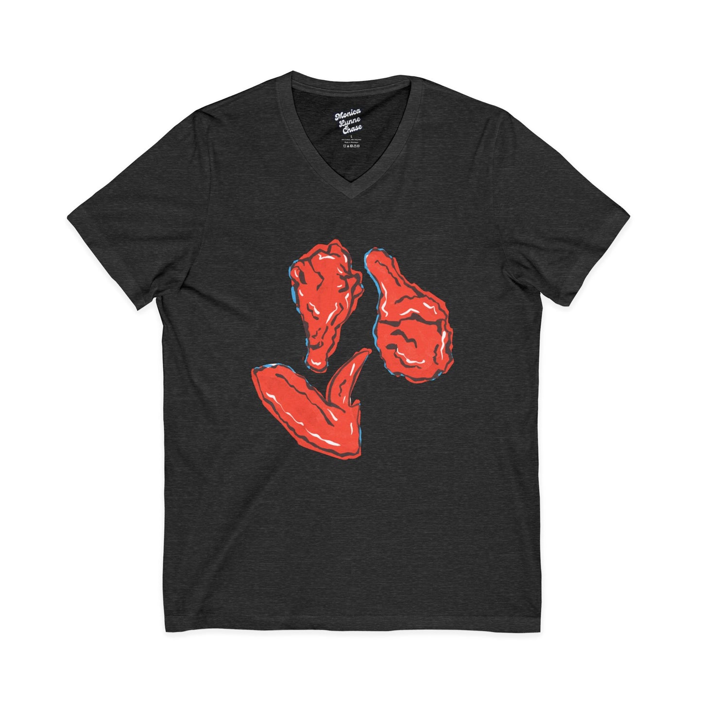 Mike's V Tees by Monica Lynne ChaseGraphic V-Neck Tee - Hot Wings Design, Trendy Summer Top & Gift for Food Lovers