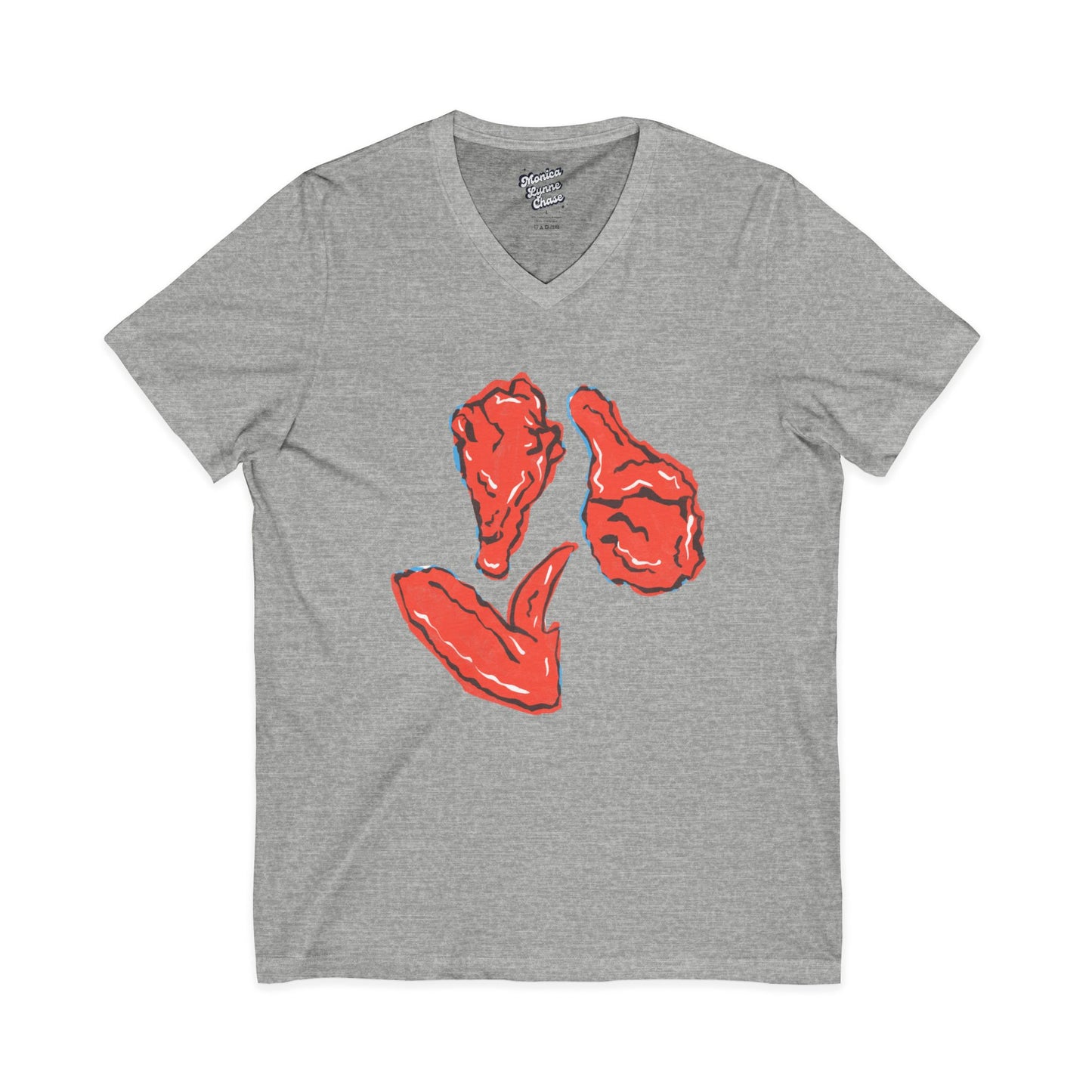 Mike's V Tees by Monica Lynne ChaseGraphic V-Neck Tee - Hot Wings Design, Trendy Summer Top & Gift for Food Lovers