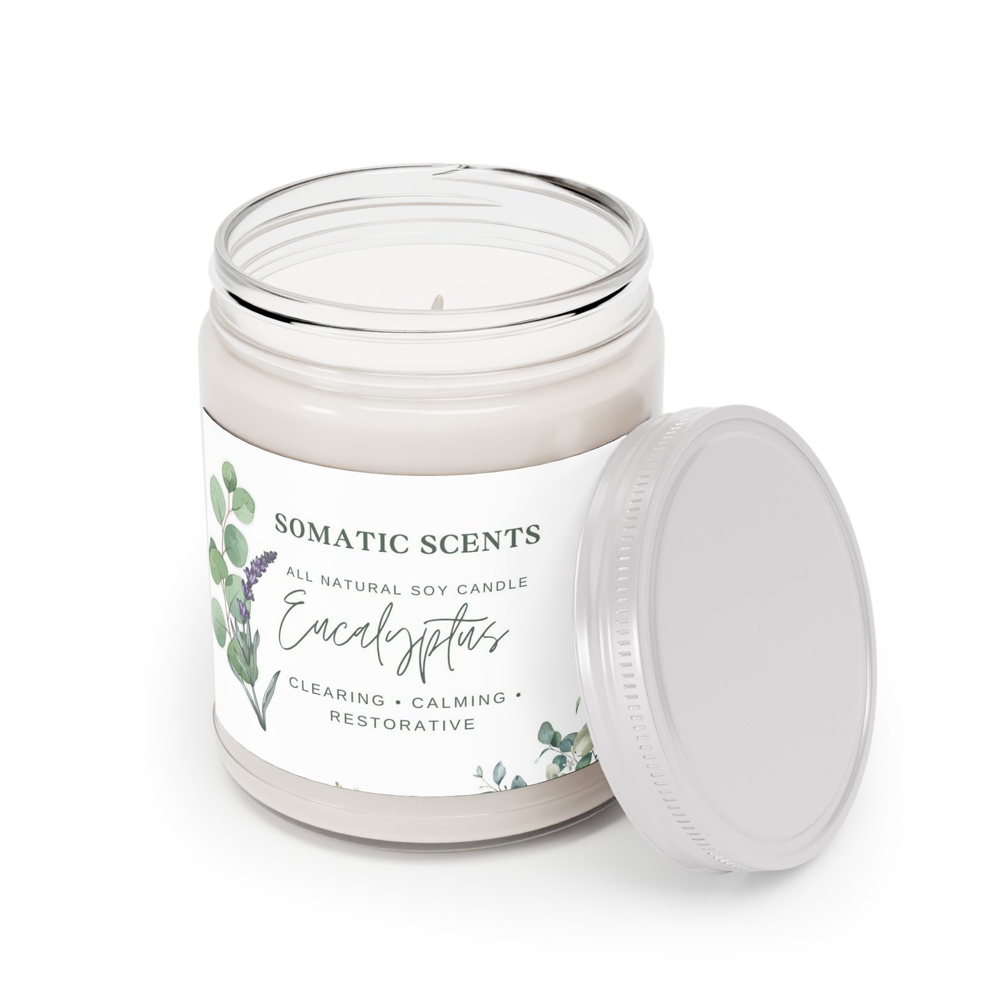Eucalyptus Lavender Scented Soy Candle — Clearing, Calming, Restorative (9 oz)