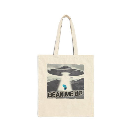 Bean Me Up Retro UFO Punny Cotton Canvas Tote Bag-BIGO LIve sayings-Layla Library Fans-design by Monica Lynne Chase