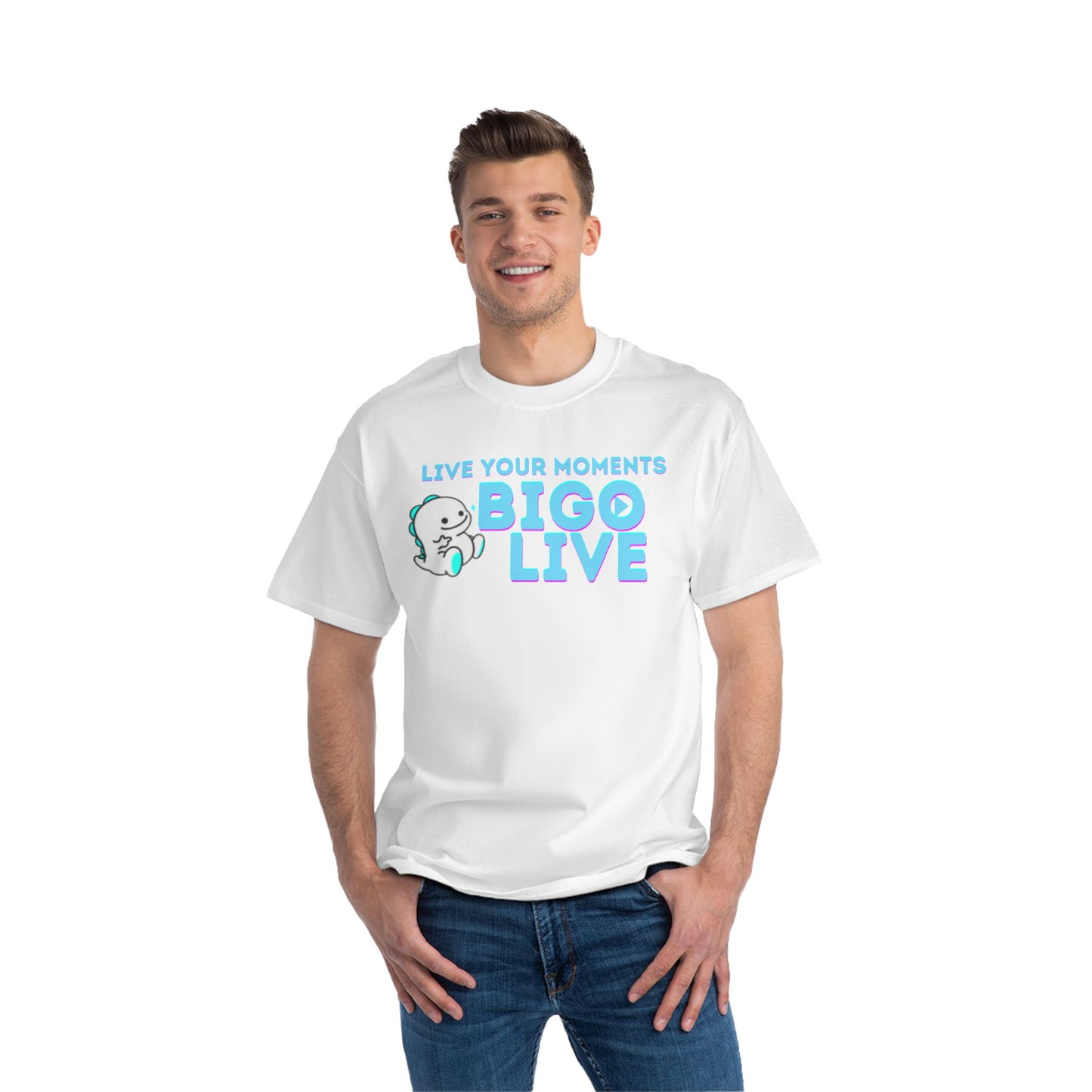 'Live Your Moments BIGO LIVE' Short-Sleeve T-Shirt for Fans and Friends of Live-Streaming-by Monica Lynne Chase-Big and Tall