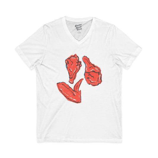 Mike's V Tees by Monica Lynne ChaseGraphic V-Neck Tee - Hot Wings Design, Trendy Summer Top & Gift for Food Lovers