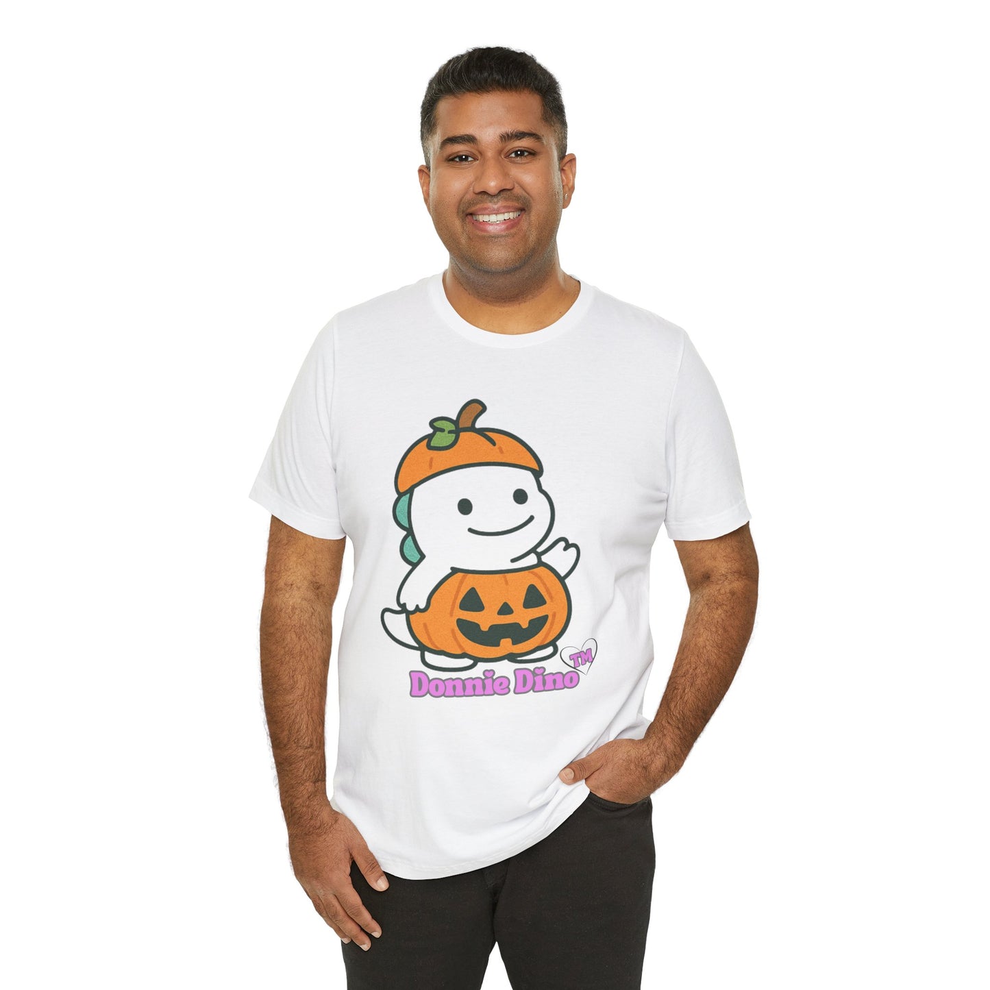 Halloween Donnie Dino Tee, Cute Dino Shirt, Unisex Short Sleeve Halloween T-Shirt, Dino Lover Gift, Fun Spooky Apparel, Bigo Live Apparel
