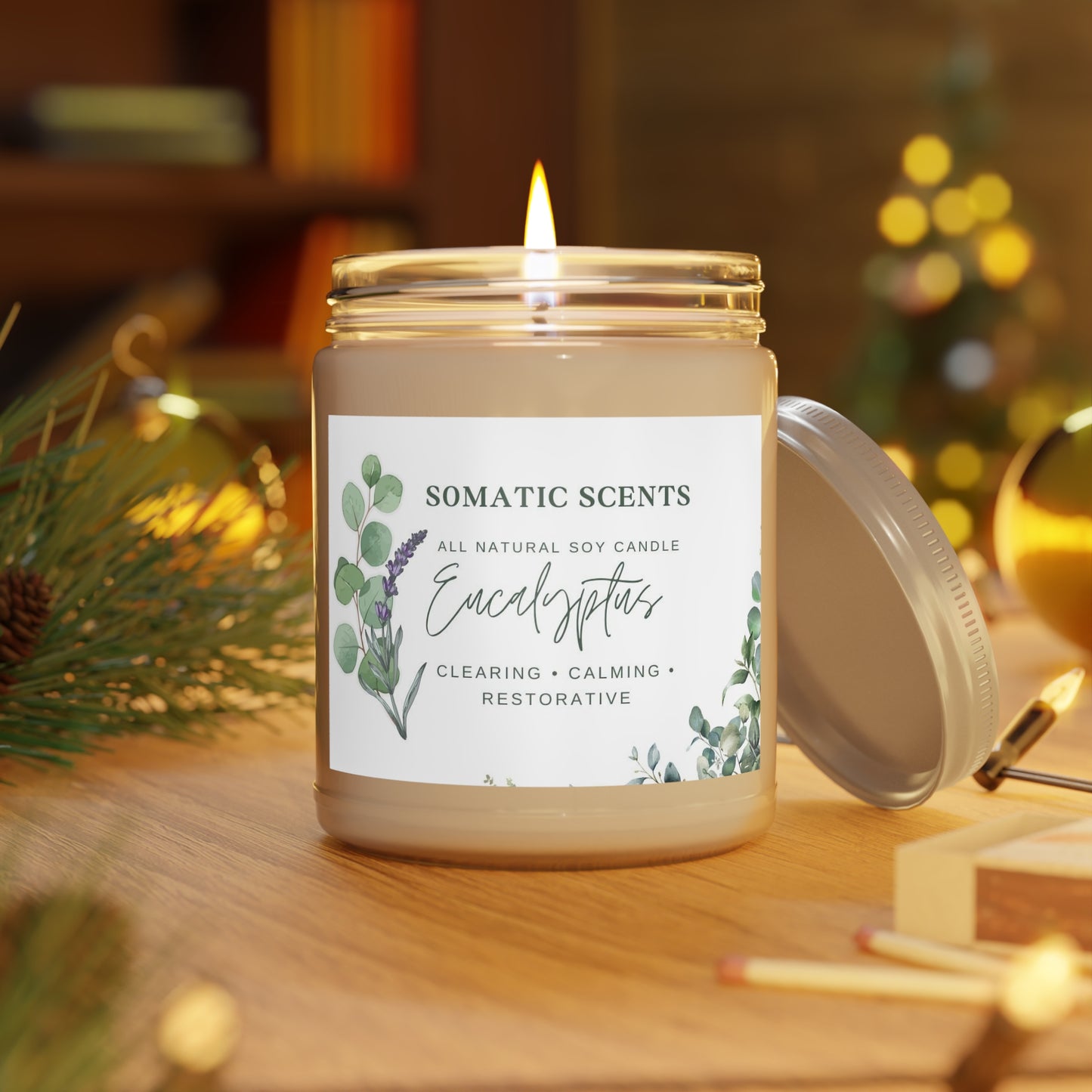 Eucalyptus Lavender Scented Soy Candle — Clearing, Calming, Restorative (9 oz)