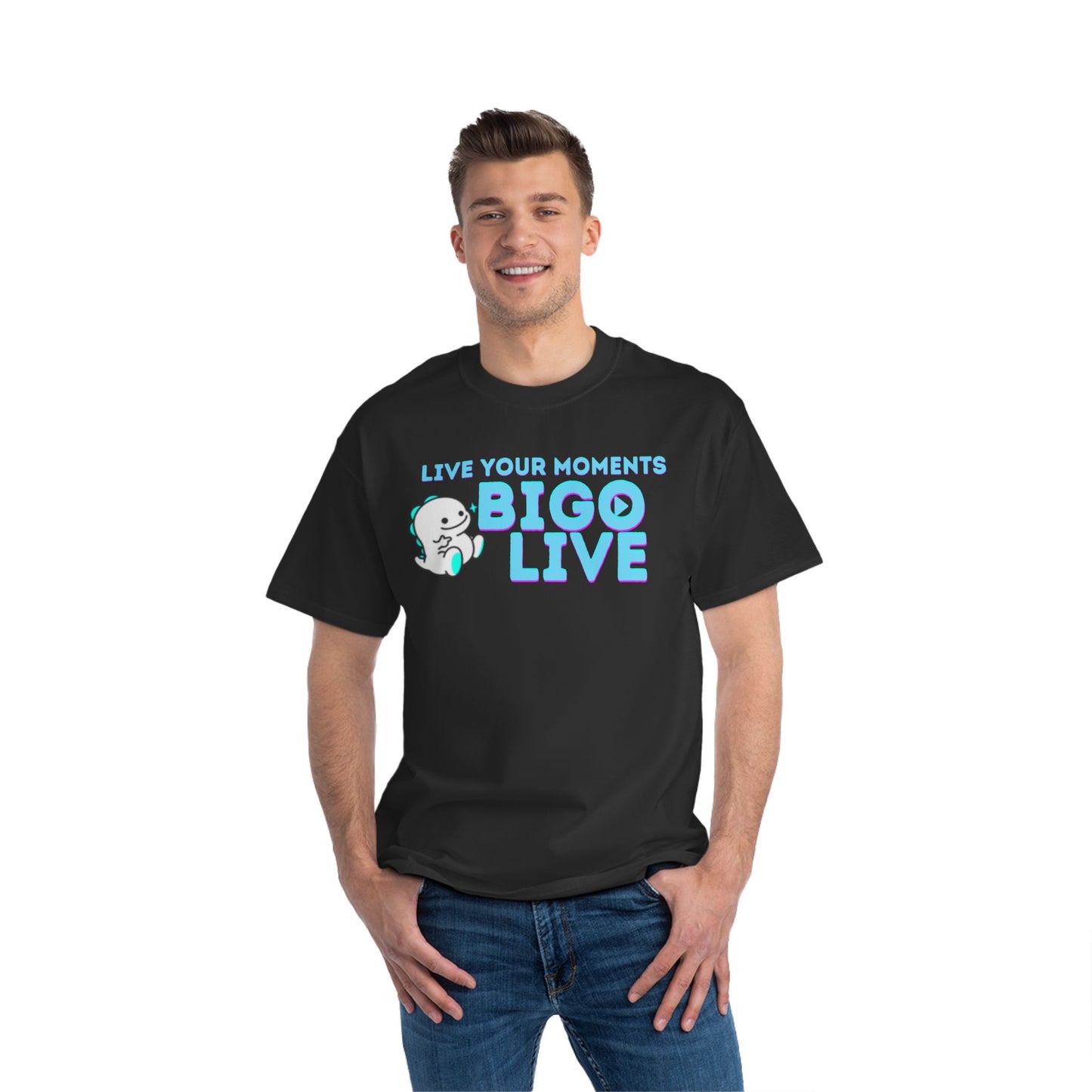 'Live Your Moments BIGO LIVE' Short-Sleeve T-Shirt for Fans and Friends of Live-Streaming-by Monica Lynne Chase-Big and Tall