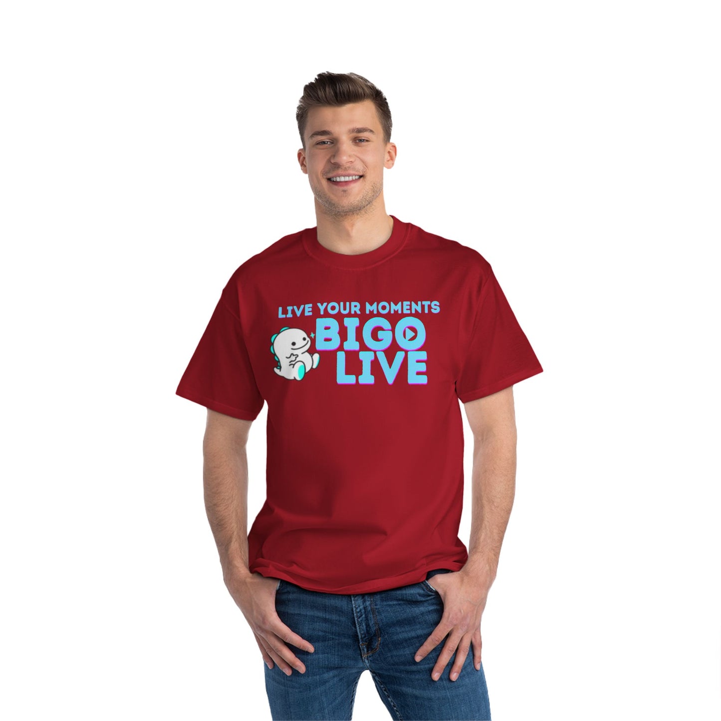 'Live Your Moments BIGO LIVE' Short-Sleeve T-Shirt for Fans and Friends of Live-Streaming-by Monica Lynne Chase-Big and Tall