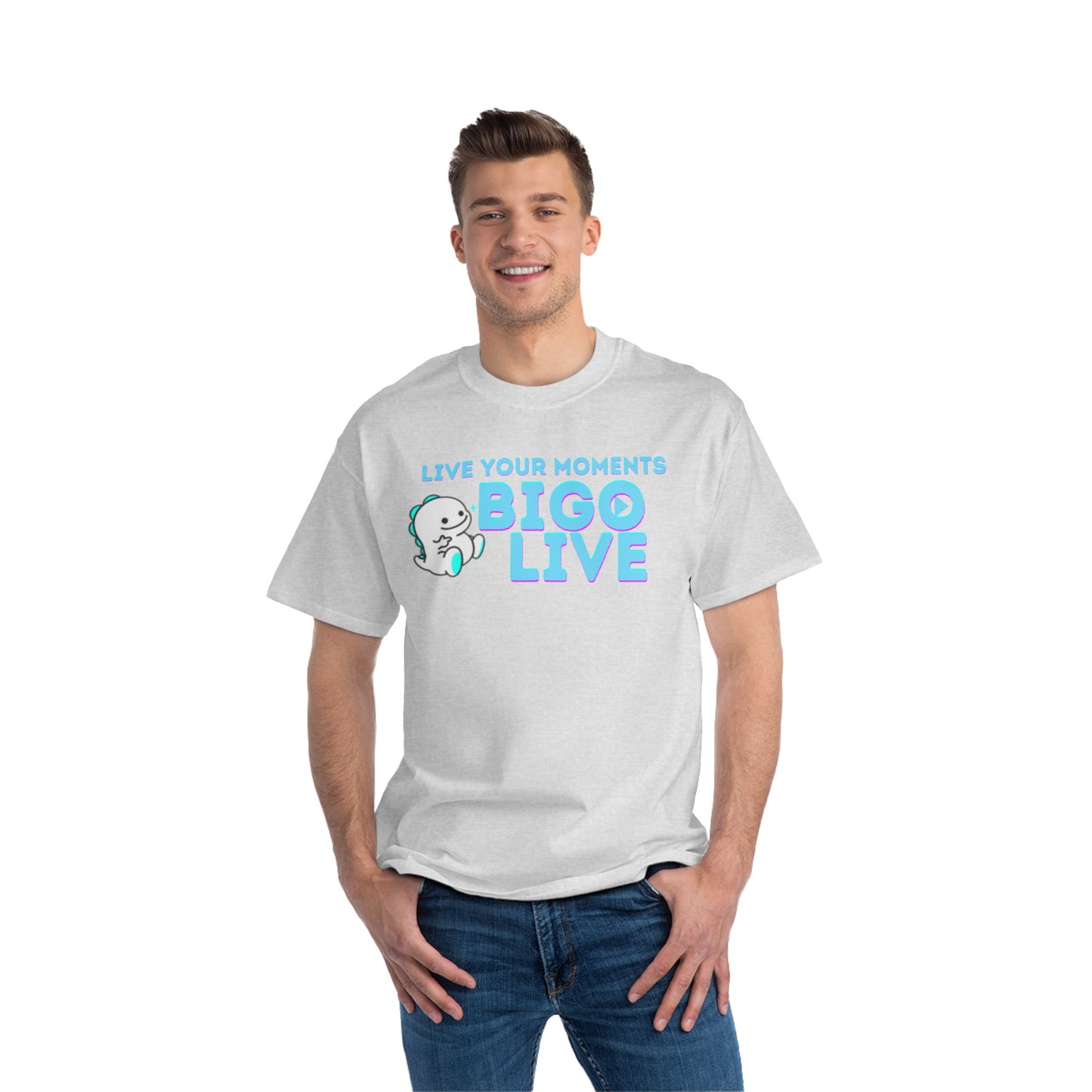 'Live Your Moments BIGO LIVE' Short-Sleeve T-Shirt for Fans and Friends of Live-Streaming-by Monica Lynne Chase-Big and Tall