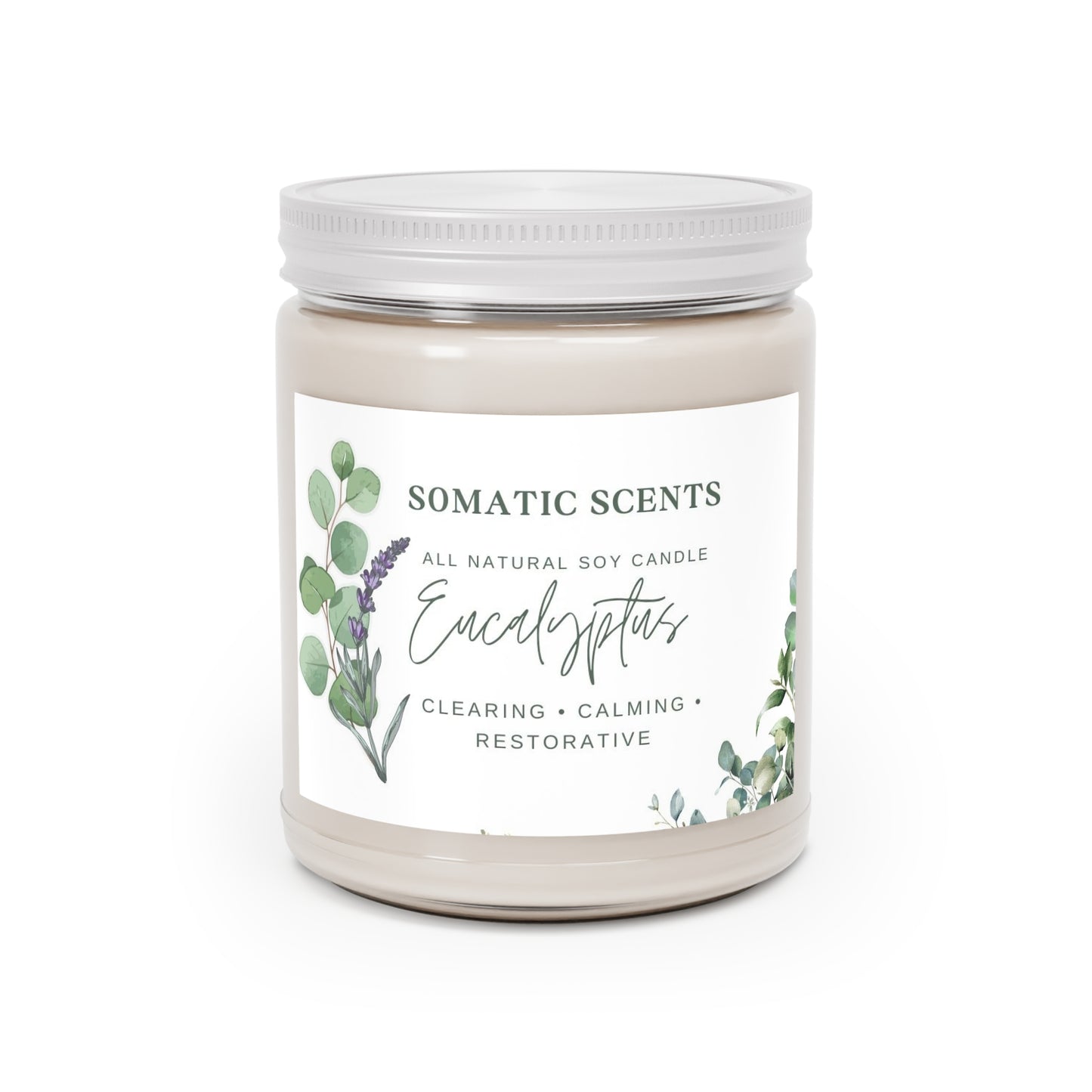 Eucalyptus Lavender Scented Soy Candle — Clearing, Calming, Restorative (9 oz)