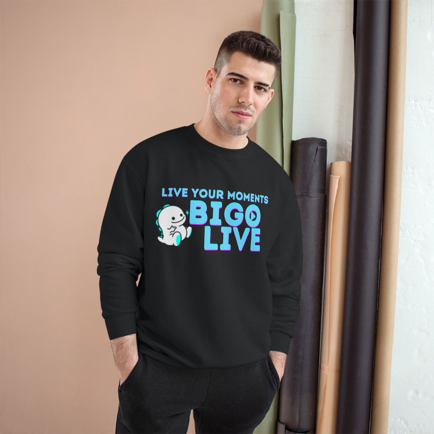 Champion Sweatshirt - 'Live Your Moments' Bigo Live Design-Official OG Live-Streamer Apparel-By Monica Lynne Chase-Limited edition