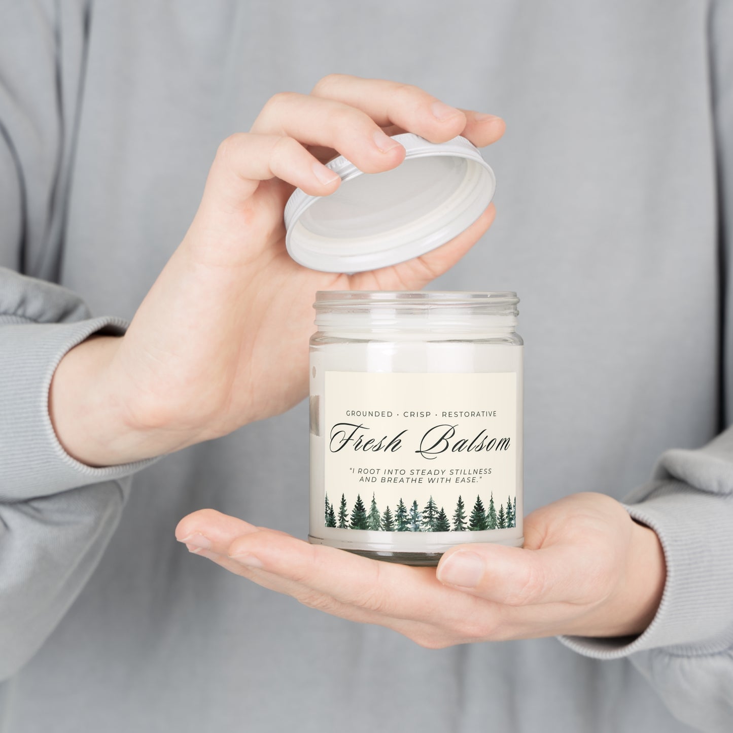 Fresh Balsam 9oz Soy Candle — Grounding Balsam Fir & Cedarwood (Affirmation: “I root into steady stillness and breathe with ease.”)